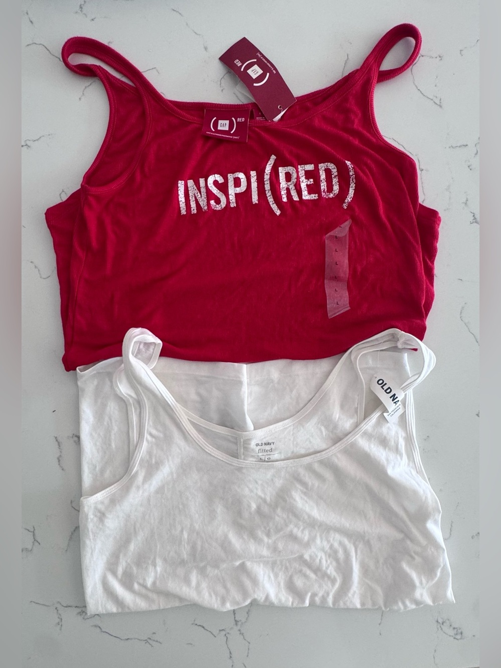 GAP (RED) InspiRED Cami Old Navy White Tank Tops Women’s L NWT 2pc Bundle NWT